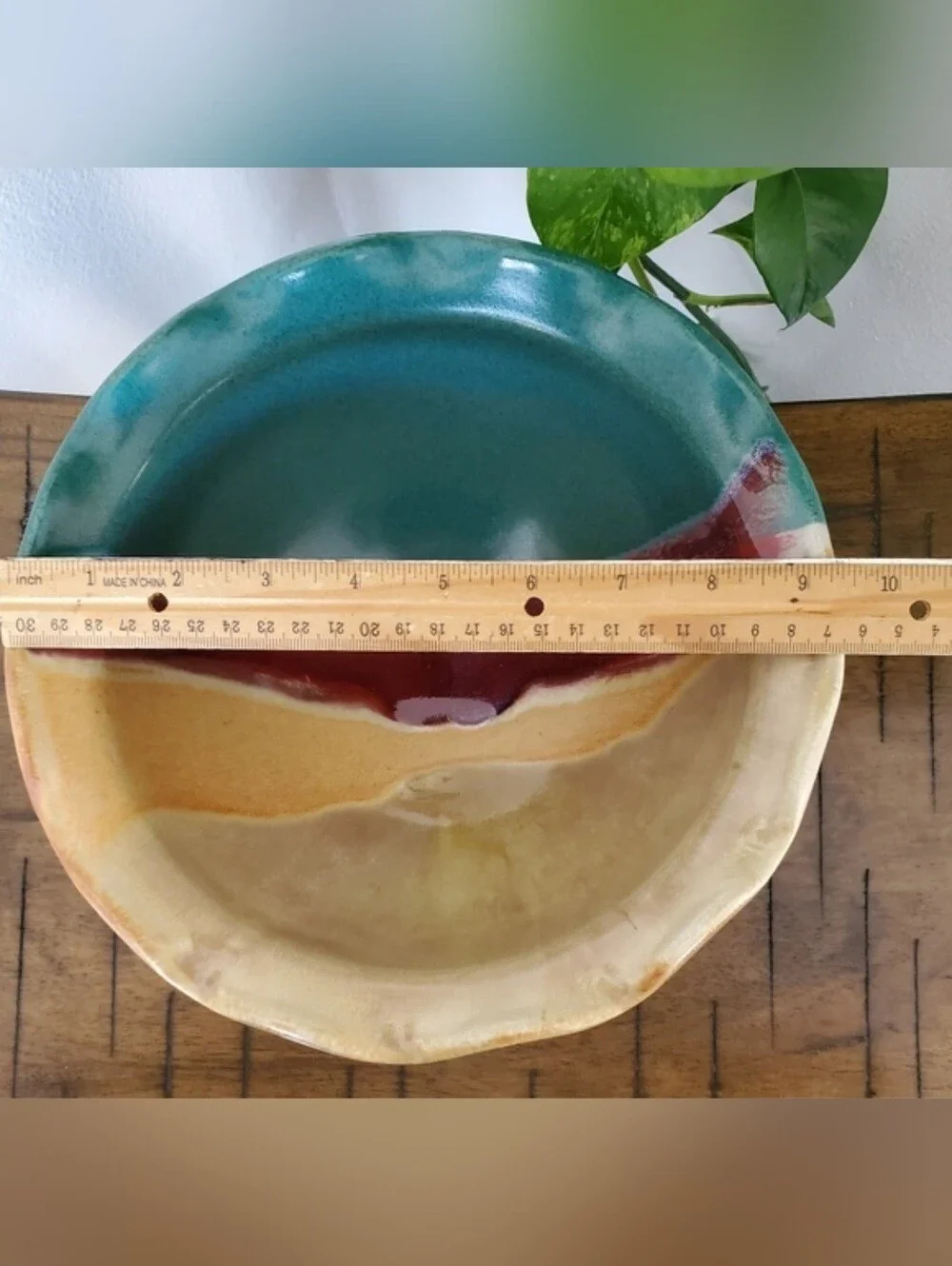 Vintage Walt Glass Studio Pottery Texas Sunset Ruffled Bowl & Spoon Rest Tray